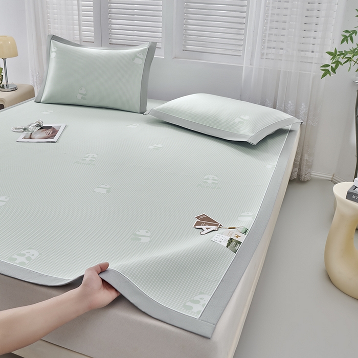 91家纺网 家纺一手货源 找家纺 （总）小牛席业 2026新款熊猫格纹提花冰丝席席子凉席凉席藤席冰藤席冰丝席凉感空调席