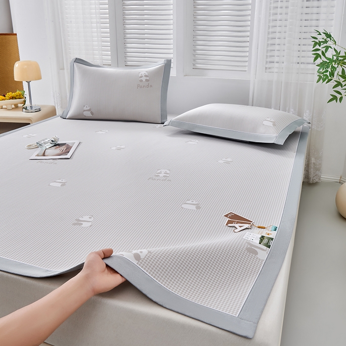 91家纺网 家纺一手货源 找家纺 （总）小牛席业 2026新款熊猫格纹提花冰丝席席子凉席凉席藤席冰藤席冰丝席凉感空调席