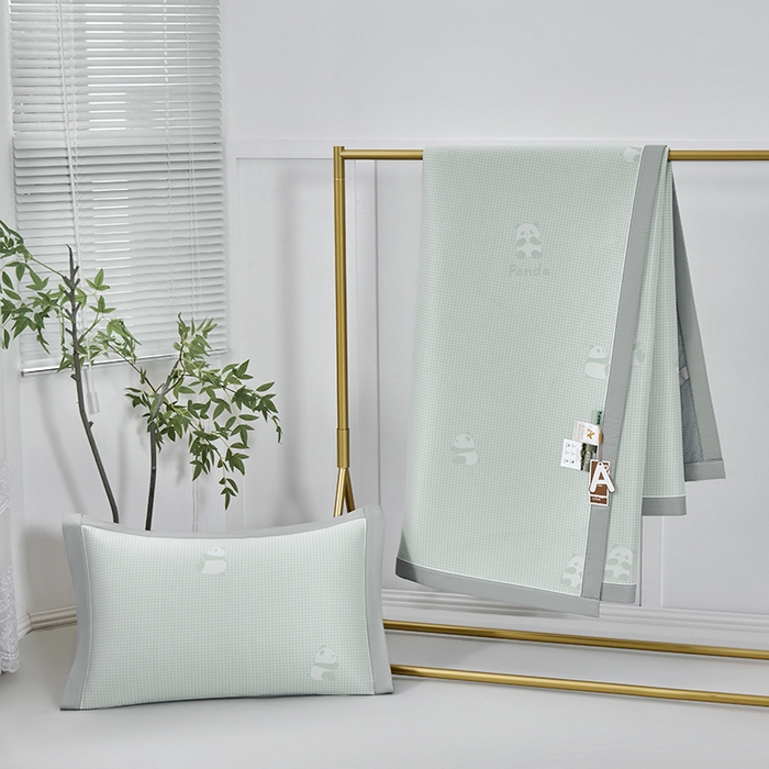 91家纺网 家纺一手货源 找家纺 小牛席业 2026新款熊猫格纹提花冰丝席席子凉席 抹茶