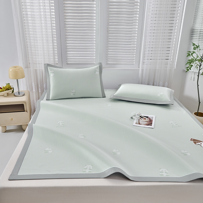 91家纺网 家纺一手货源 找家纺 小牛席业 2026新款熊猫格纹提花冰丝席席子凉席 抹茶