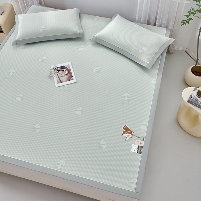 91家纺网 家纺一手货源 找家纺 小牛席业 2026新款熊猫格纹提花冰丝席席子凉席 抹茶