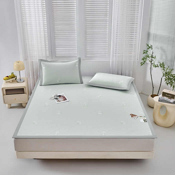 91家纺网 家纺一手货源 找家纺 小牛席业 2026新款熊猫格纹提花冰丝席席子凉席 抹茶