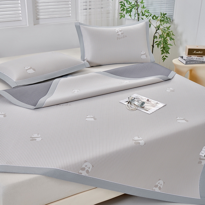 91家纺网 家纺一手货源 找家纺 小牛席业 2026新款熊猫格纹提花冰丝席席子凉席 香槟