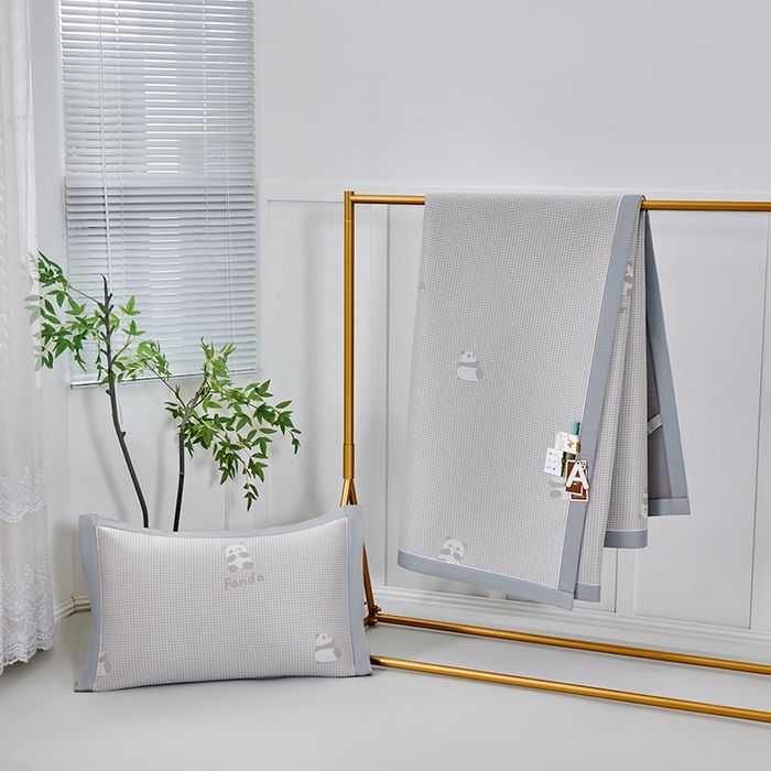 91家纺网 家纺一手货源 找家纺 小牛席业 2026新款熊猫格纹提花冰丝席席子凉席 香槟