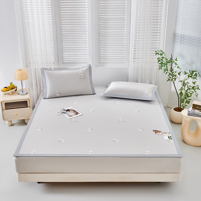 91家纺网 家纺一手货源 找家纺 小牛席业 2026新款熊猫格纹提花冰丝席席子凉席 香槟