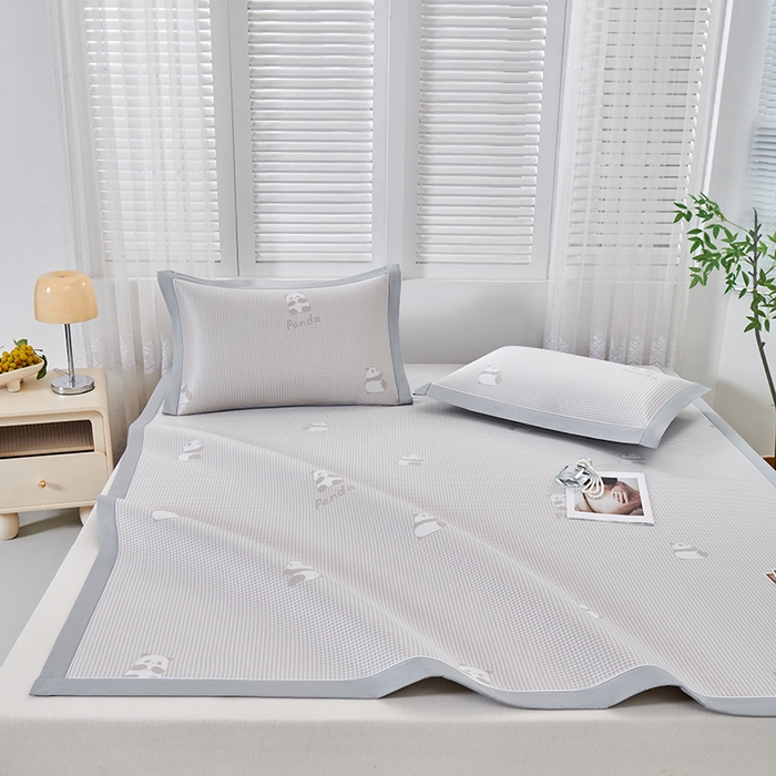 91家纺网 家纺一手货源 找家纺 小牛席业 2026新款熊猫格纹提花冰丝席席子凉席 香槟