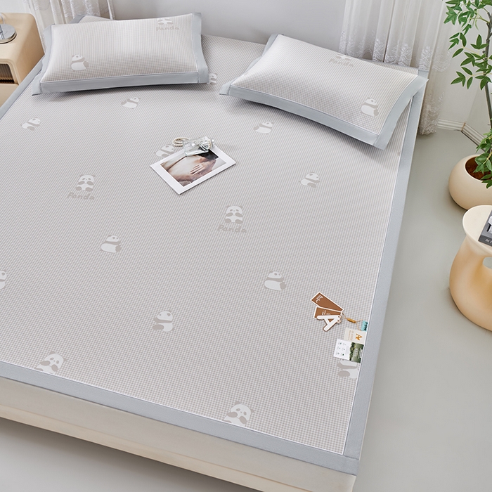 91家纺网 家纺一手货源 找家纺 小牛席业 2026新款熊猫格纹提花冰丝席席子凉席 香槟