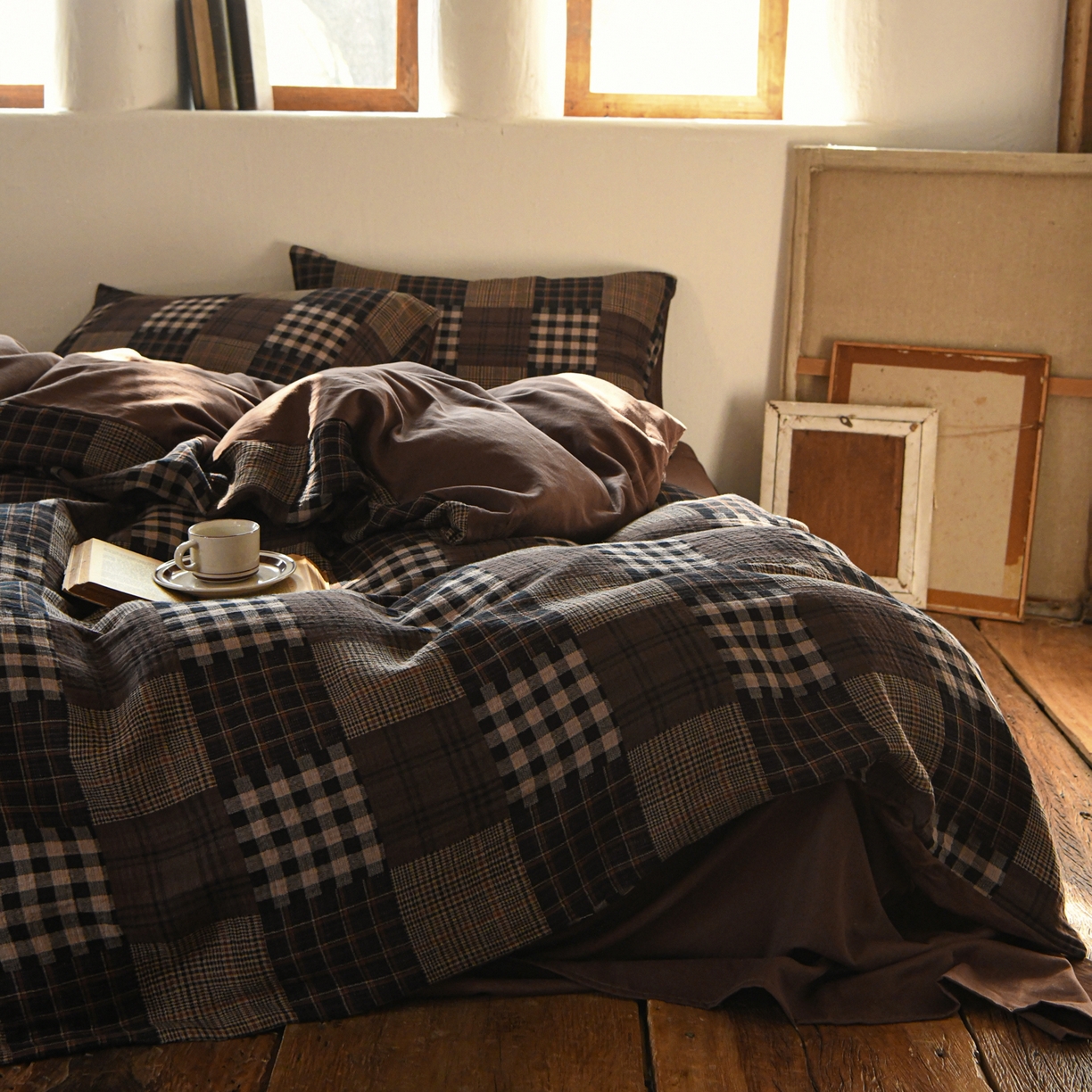 91家纺网 家纺一手货源 找家纺 （总）山舍家居 2026新款全棉纯棉色织纱布老钱风四件套-威尔士格