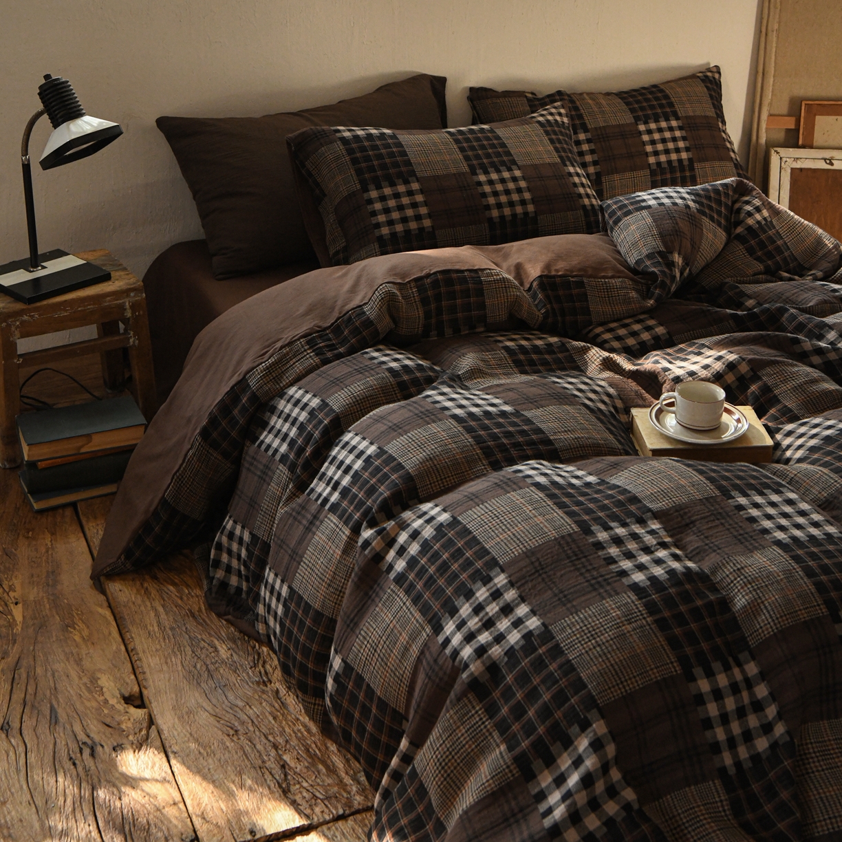 91家纺网 家纺一手货源 找家纺 （总）山舍家居 2026新款全棉纯棉色织纱布老钱风四件套-威尔士格