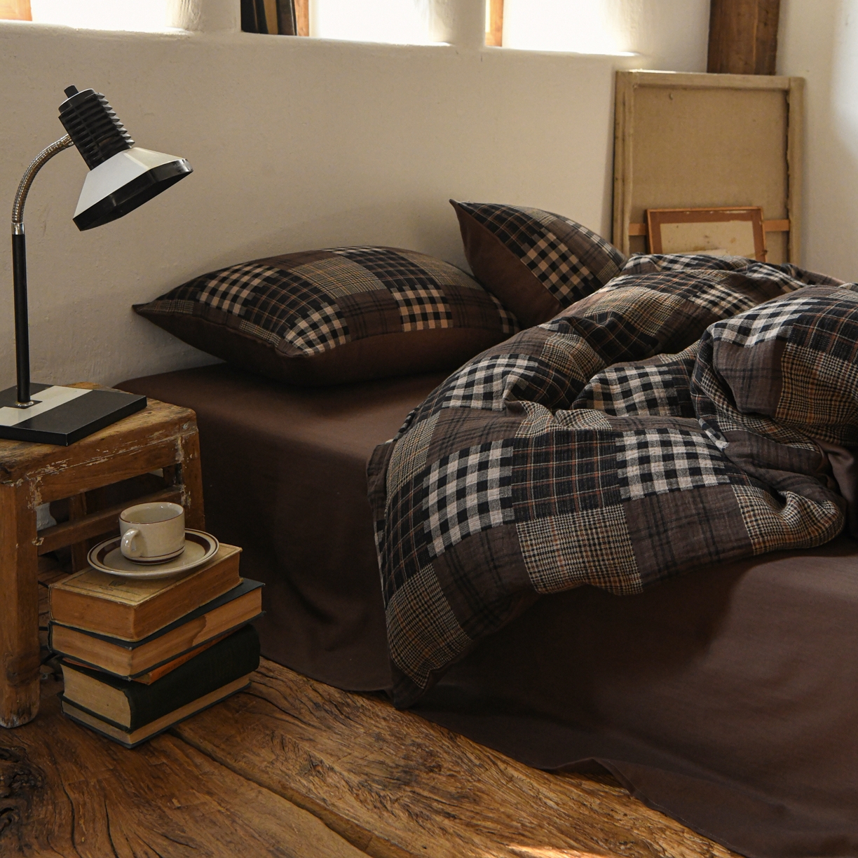 91家纺网 家纺一手货源 找家纺 （总）山舍家居 2026新款全棉纯棉色织纱布老钱风四件套-威尔士格