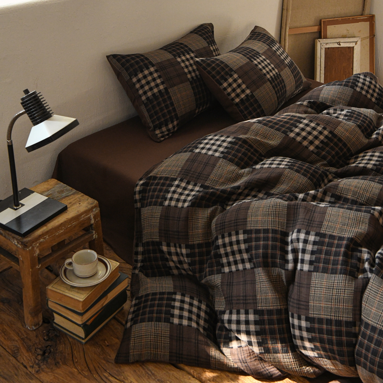 91家纺网 家纺一手货源 找家纺 （总）山舍家居 2026新款全棉纯棉色织纱布老钱风四件套-威尔士格