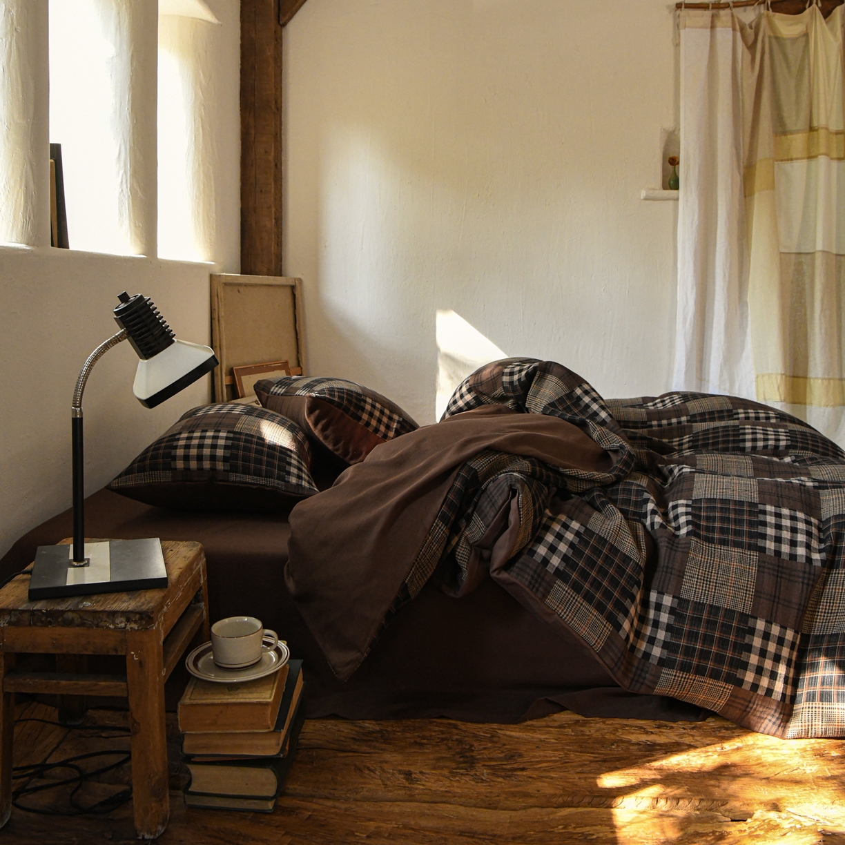 91家纺网 家纺一手货源 找家纺 （总）山舍家居 2026新款全棉纯棉色织纱布老钱风四件套-威尔士格