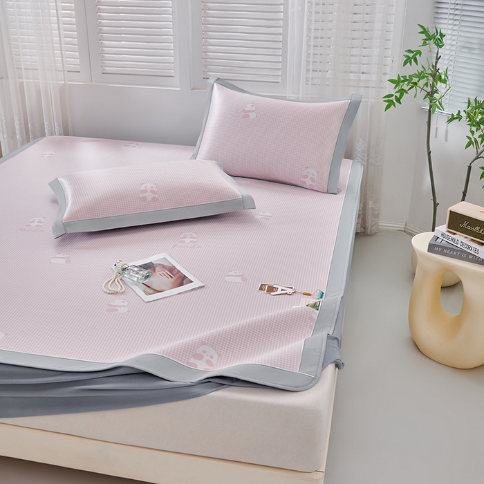 91家纺网 家纺一手货源 找家纺 （总）小牛席业 2026新款熊猫格纹提花冰丝席席子凉席-（床笠款）凉席藤席冰藤席冰丝席凉感空调席