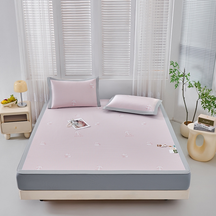 91家纺网 家纺一手货源 找家纺 （总）小牛席业 2026新款熊猫格纹提花冰丝席席子凉席-（床笠款）凉席藤席冰藤席冰丝席凉感空调席