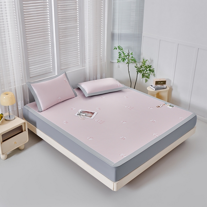 91家纺网 家纺一手货源 找家纺 （总）小牛席业 2026新款熊猫格纹提花冰丝席席子凉席-（床笠款）凉席藤席冰藤席冰丝席凉感空调席