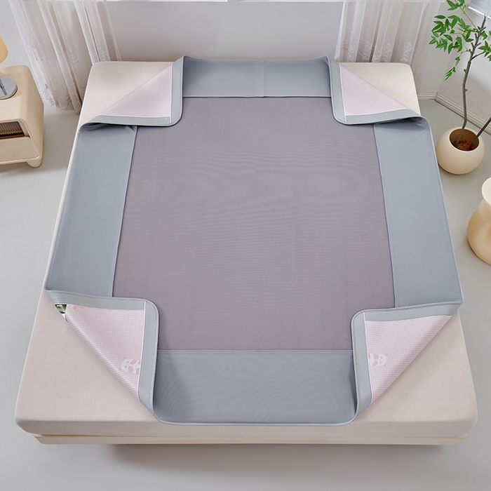 91家纺网 家纺一手货源 找家纺 小牛席业 2026新款熊猫格纹提花冰丝席席子凉席-床笠款 粉色