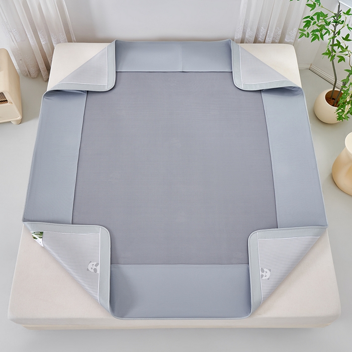 91家纺网 家纺一手货源 找家纺 小牛席业 2026新款熊猫格纹提花冰丝席席子凉席-床笠款 灰色