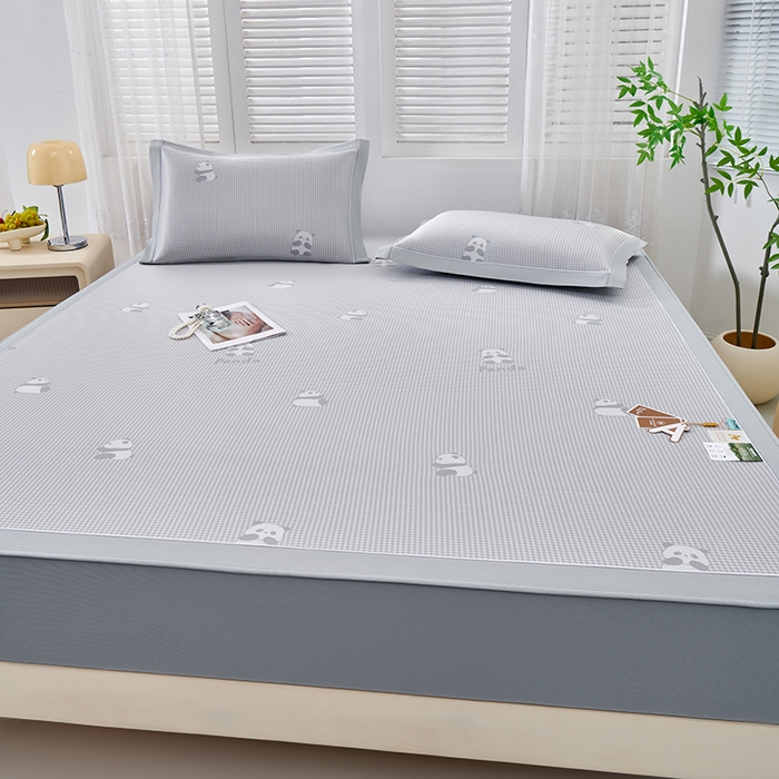 91家纺网 家纺一手货源 找家纺 小牛席业 2026新款熊猫格纹提花冰丝席席子凉席-床笠款 灰色