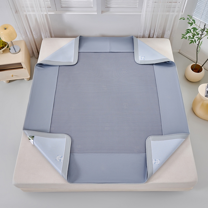 91家纺网 家纺一手货源 找家纺 小牛席业 2026新款熊猫格纹提花冰丝席席子凉席-床笠款 蓝色