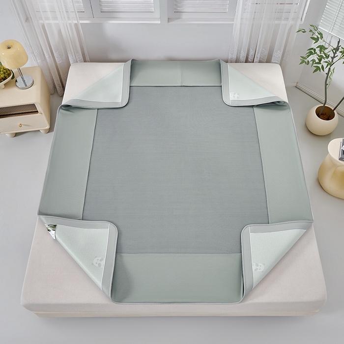 91家纺网 家纺一手货源 找家纺 小牛席业 2026新款熊猫格纹提花冰丝席席子凉席-床笠款 抹茶