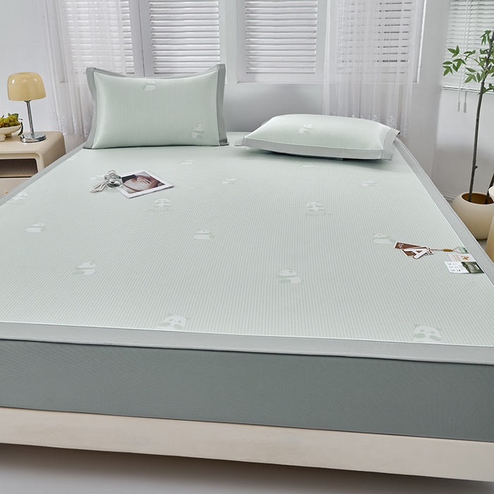 91家纺网 家纺一手货源 找家纺 小牛席业 2026新款熊猫格纹提花冰丝席席子凉席-床笠款 抹茶