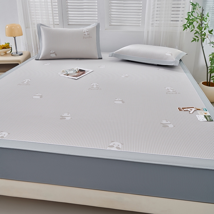 91家纺网 家纺一手货源 找家纺 小牛席业 2026新款熊猫格纹提花冰丝席席子凉席-床笠款 香槟