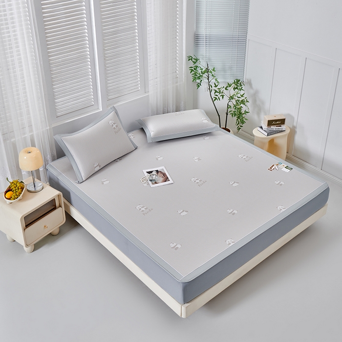 91家纺网 家纺一手货源 找家纺 小牛席业 2026新款熊猫格纹提花冰丝席席子凉席-床笠款 香槟