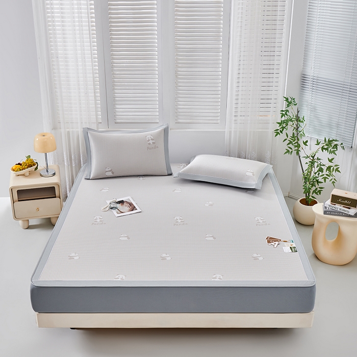 91家纺网 家纺一手货源 找家纺 小牛席业 2026新款熊猫格纹提花冰丝席席子凉席-床笠款 香槟