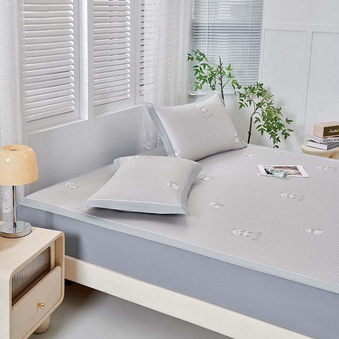 91家纺网 家纺一手货源 找家纺 小牛席业 2026新款熊猫格纹提花冰丝席席子凉席-床笠款 香槟