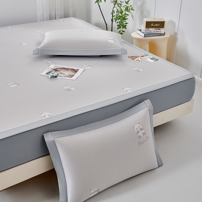 91家纺网 家纺一手货源 找家纺 小牛席业 2026新款熊猫格纹提花冰丝席席子凉席-床笠款 香槟