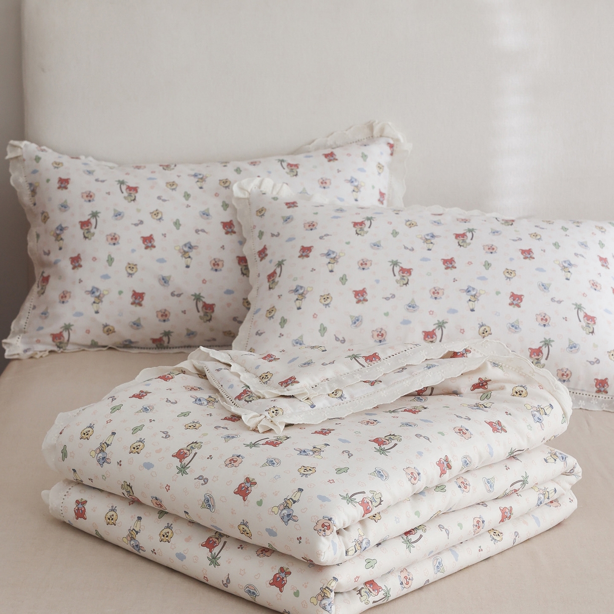 91家纺网 家纺一手货源 找家纺 （总）万盛家纺 2026新款全棉双层纱花边印花夏被空调被夏凉被