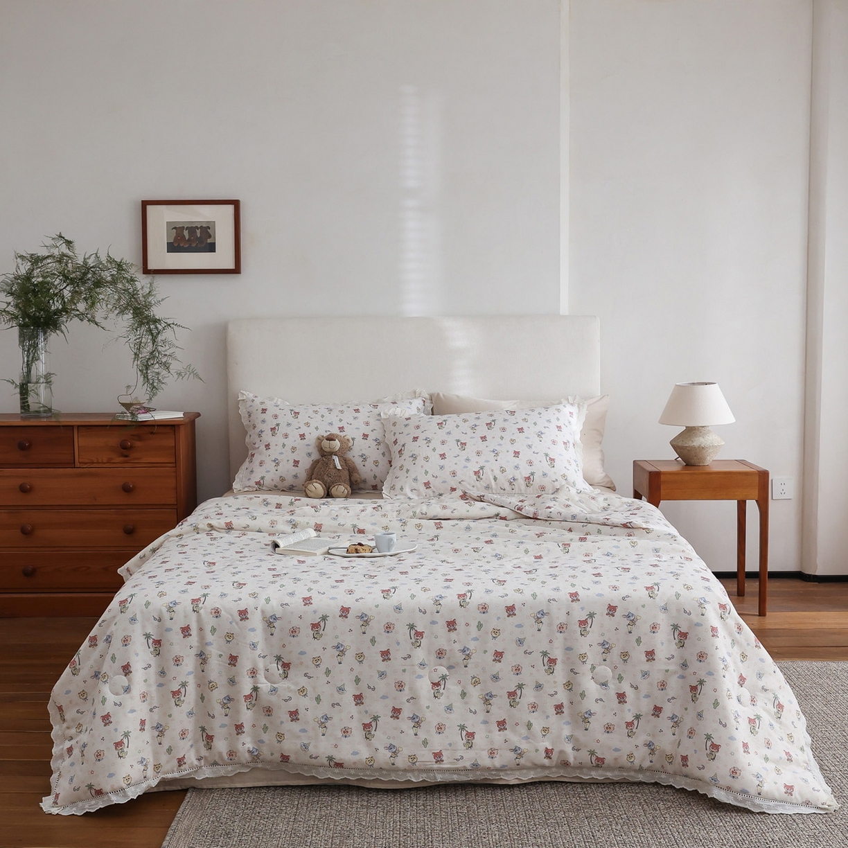 91家纺网 家纺一手货源 找家纺 （总）万盛家纺 2026新款全棉双层纱花边印花夏被空调被夏凉被