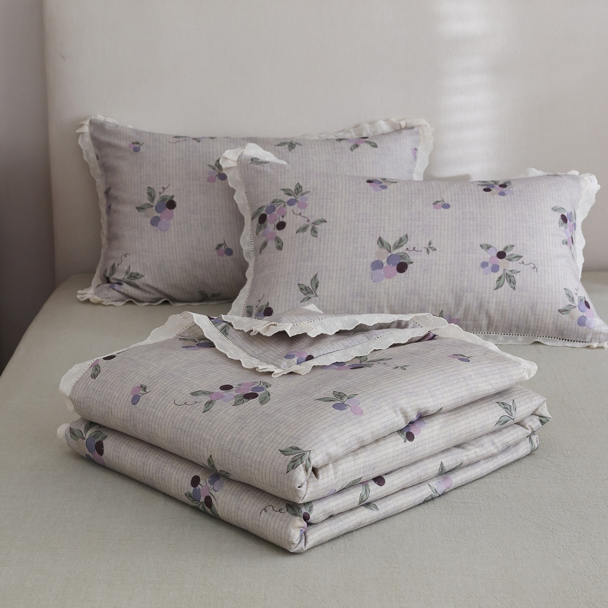 万盛家纺 2026新款全棉双层纱花边印花夏被空调被夏凉被 铃兰