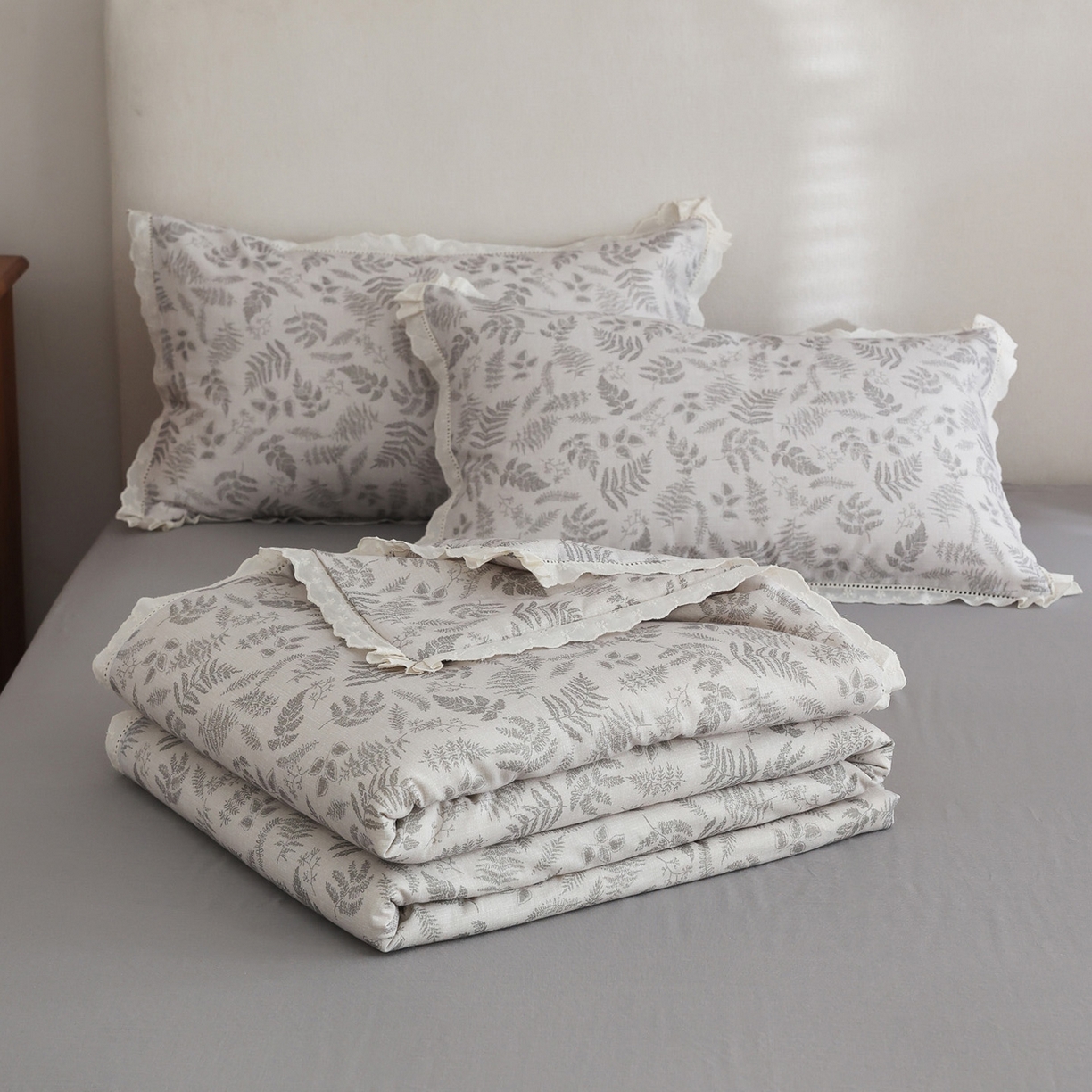 万盛家纺 2026新款全棉双层纱花边印花夏被空调被夏凉被 莫里