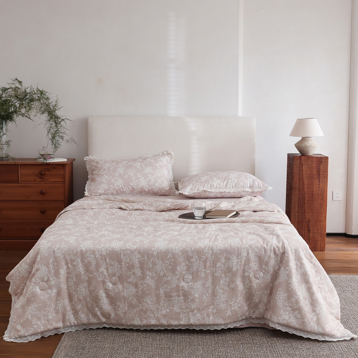 91家纺网 家纺一手货源 找家纺 万盛家纺 2026新款全棉双层纱花边印花夏被空调被夏凉被 简悦