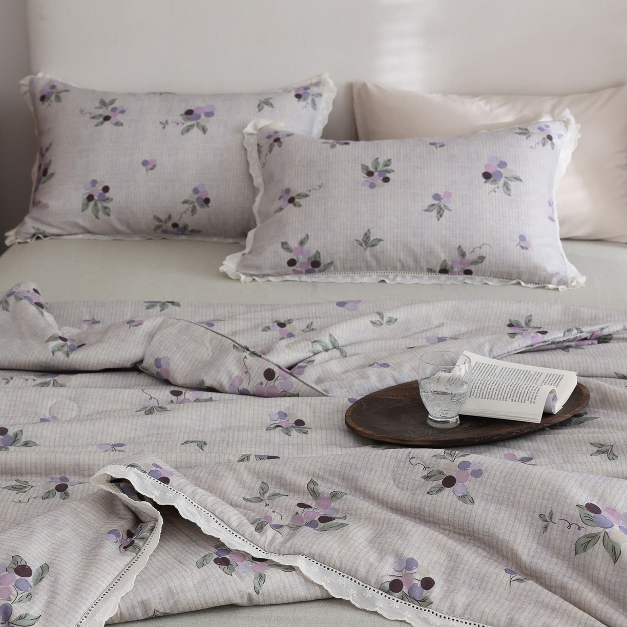 91家纺网 家纺一手货源 找家纺 万盛家纺 2026新款全棉双层纱花边印花夏被空调被夏凉被 铃兰