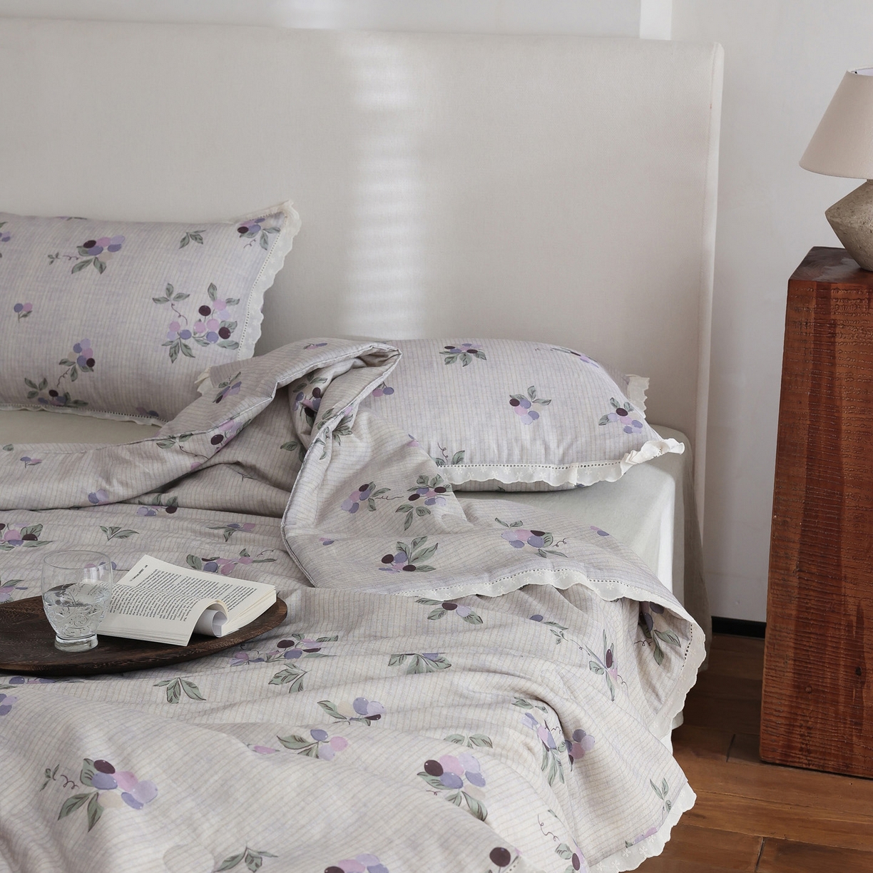 91家纺网 家纺一手货源 找家纺 万盛家纺 2026新款全棉双层纱花边印花夏被空调被夏凉被 铃兰