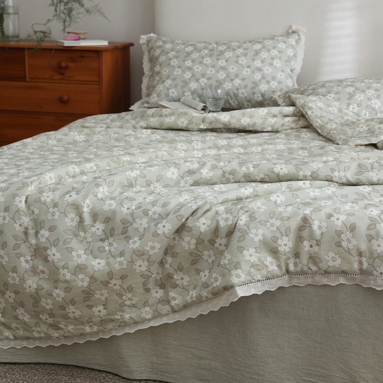 91家纺网 家纺一手货源 找家纺 万盛家纺 2026新款全棉双层纱花边印花夏被空调被夏凉被 曼叶