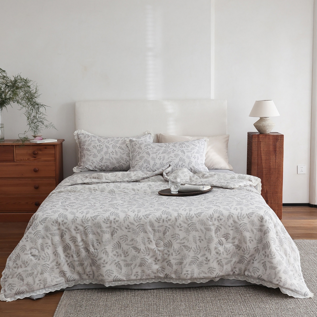 91家纺网 家纺一手货源 找家纺 万盛家纺 2026新款全棉双层纱花边印花夏被空调被夏凉被 莫里