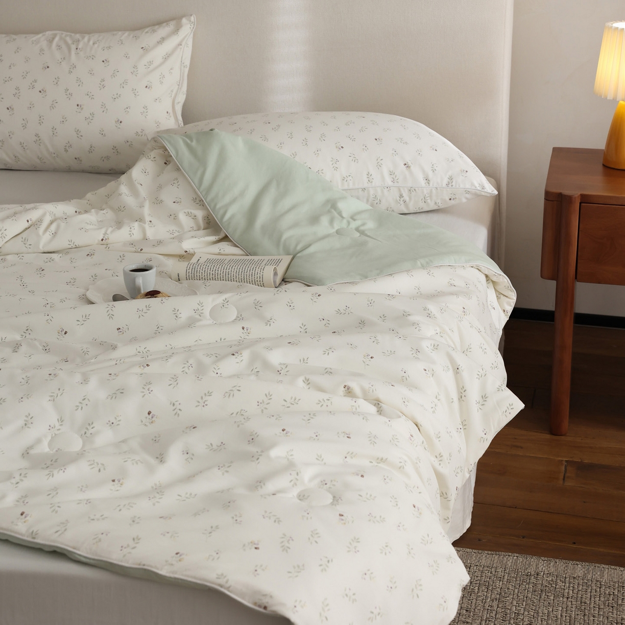 91家纺网 家纺一手货源 找家纺 万盛家纺 2026新款速干印花夏被空调被夏凉被 抹绿