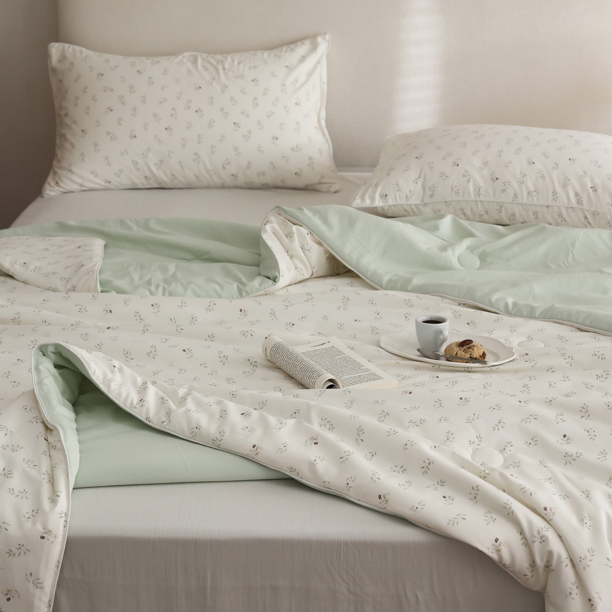 91家纺网 家纺一手货源 找家纺 万盛家纺 2026新款速干印花夏被空调被夏凉被 抹绿