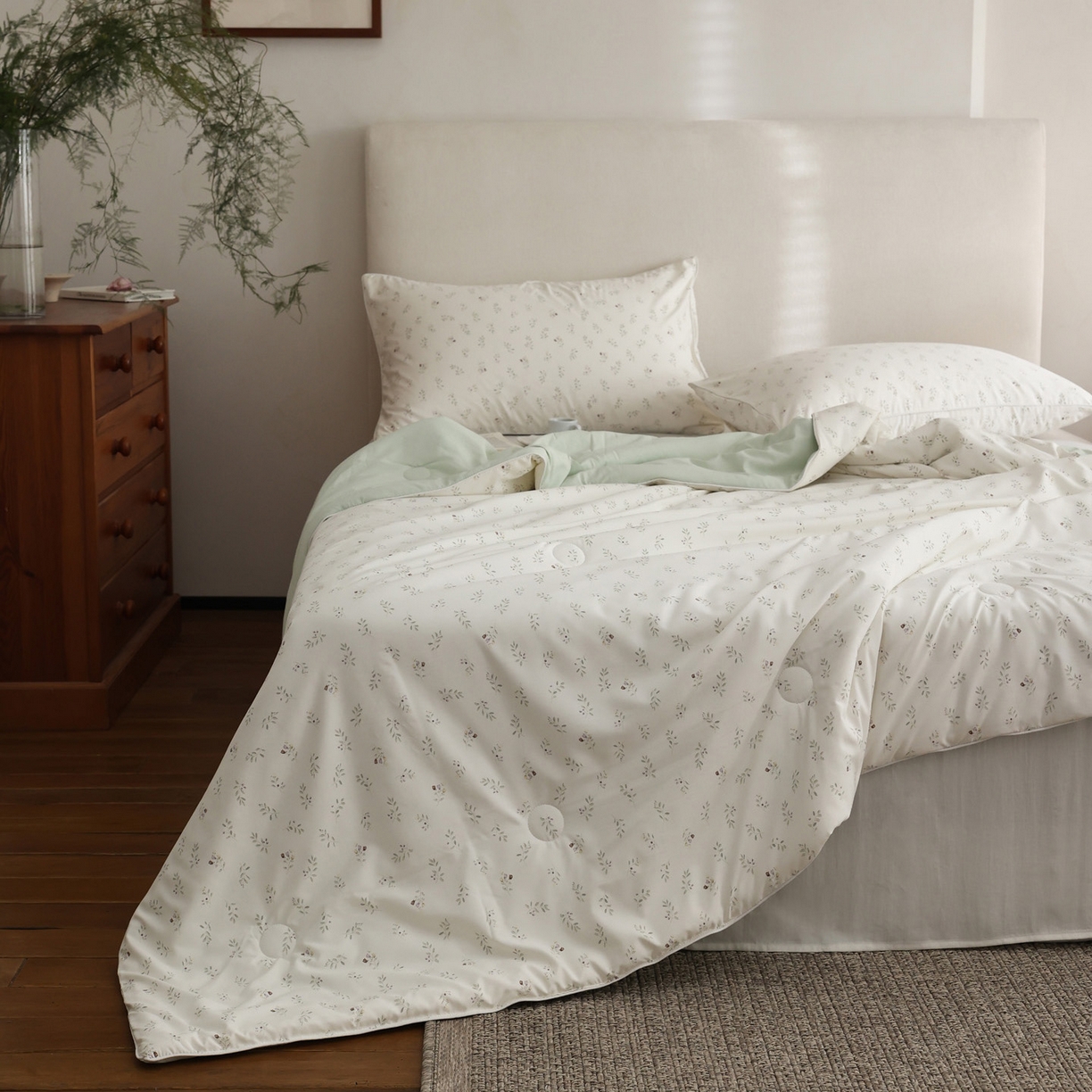 91家纺网 家纺一手货源 找家纺 万盛家纺 2026新款速干印花夏被空调被夏凉被 抹绿