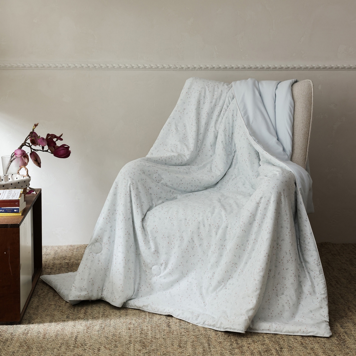 91家纺网 家纺一手货源 找家纺 万盛家纺 2026新款速干印花夏被空调被夏凉被 满庭花