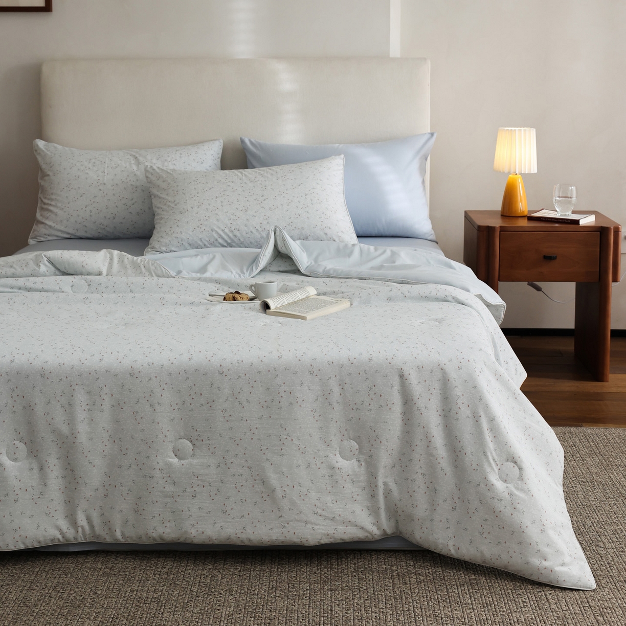 91家纺网 家纺一手货源 找家纺 万盛家纺 2026新款速干印花夏被空调被夏凉被 满庭花