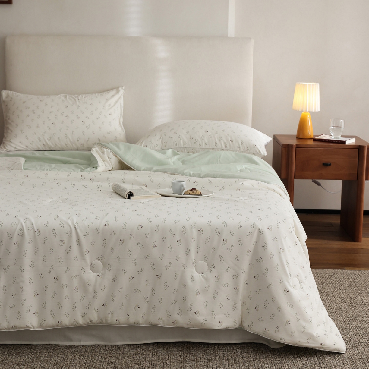 91家纺网 家纺一手货源 找家纺 万盛家纺 2026新款速干印花夏被空调被夏凉被 抹绿