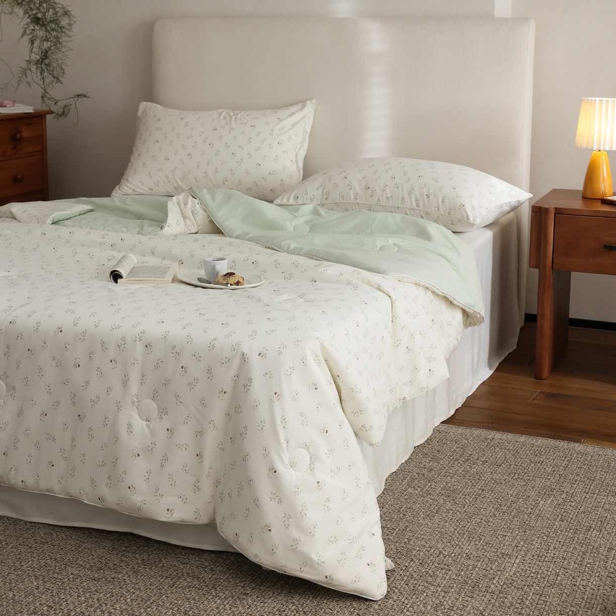 91家纺网 家纺一手货源 找家纺 万盛家纺 2026新款速干印花夏被空调被夏凉被 抹绿