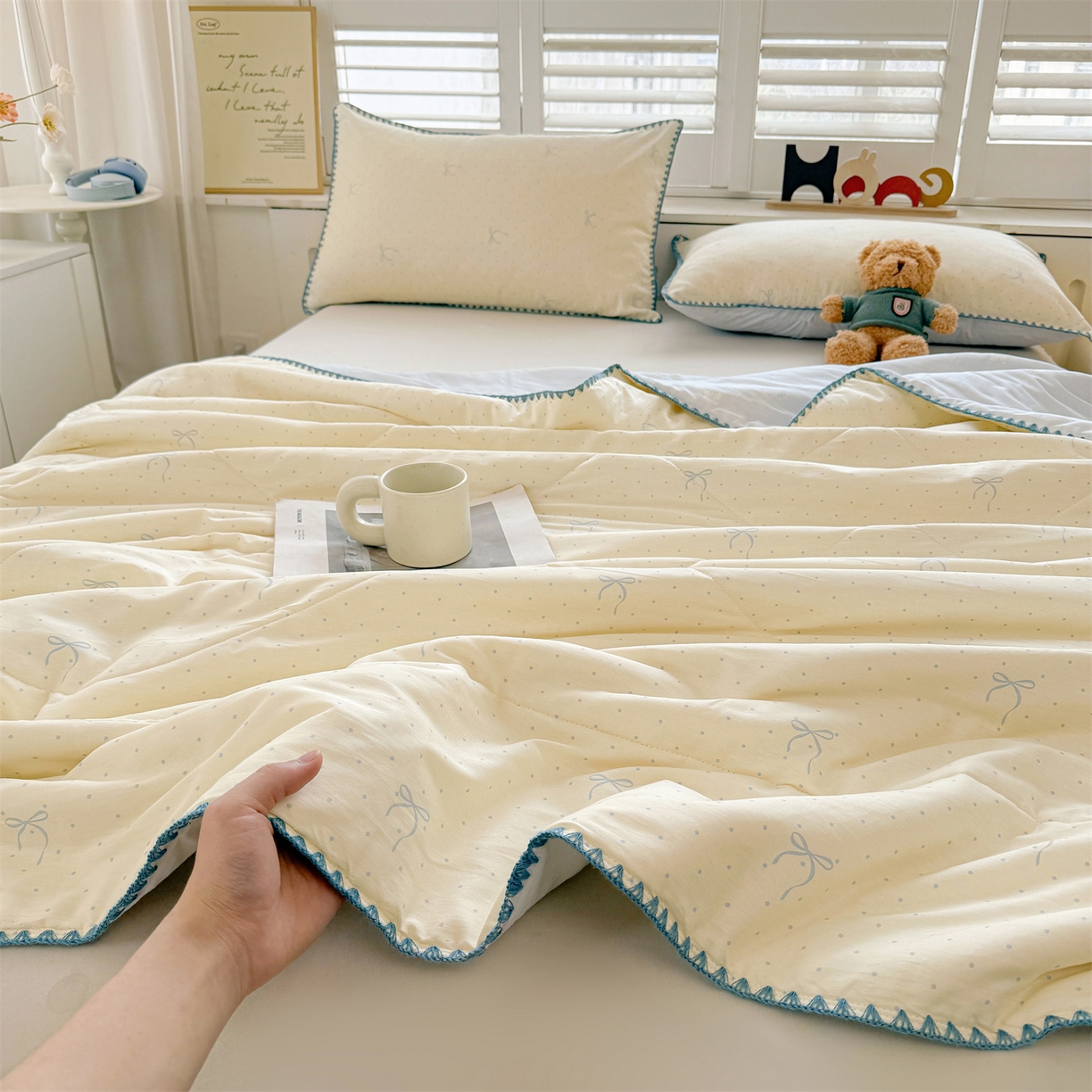 91家纺网 家纺一手货源 找家纺 犇牛仓储供应链 2026春夏新款全棉印花新疆棉花夏被夏凉被空调被 波点蝴蝶结