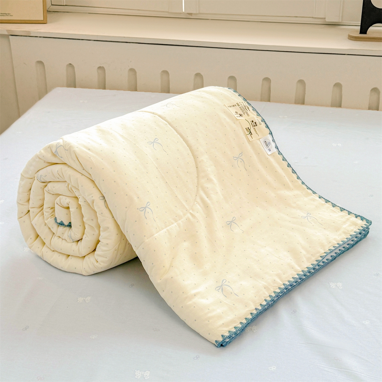 91家纺网 家纺一手货源 找家纺 犇牛仓储供应链 2026春夏新款全棉印花新疆棉花夏被夏凉被空调被 波点蝴蝶结