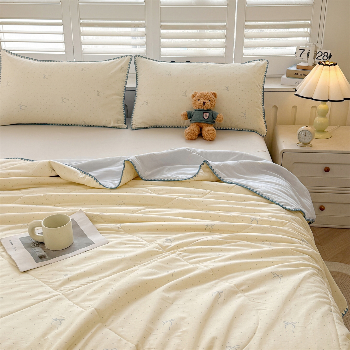 91家纺网 家纺一手货源 找家纺 犇牛仓储供应链 2026春夏新款全棉印花新疆棉花夏被夏凉被空调被 波点蝴蝶结