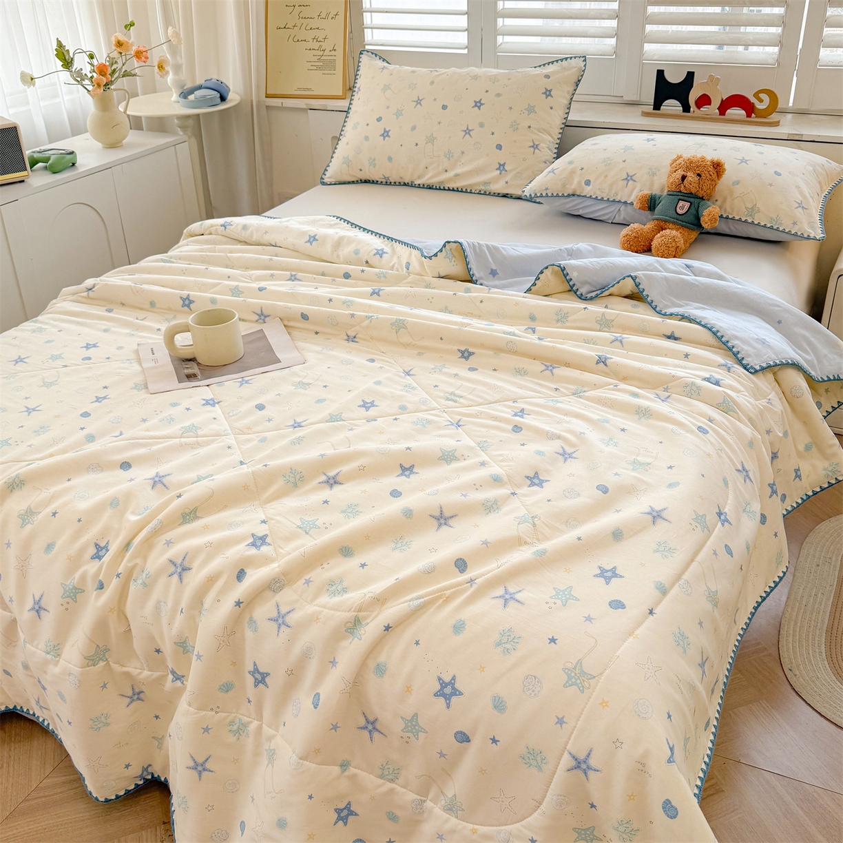 91家纺网 家纺一手货源 找家纺 犇牛仓储供应链 2026春夏新款全棉印花新疆棉花夏被夏凉被空调被 快乐海滩